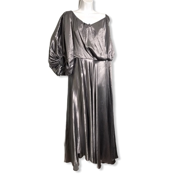 silver satin maxi dress